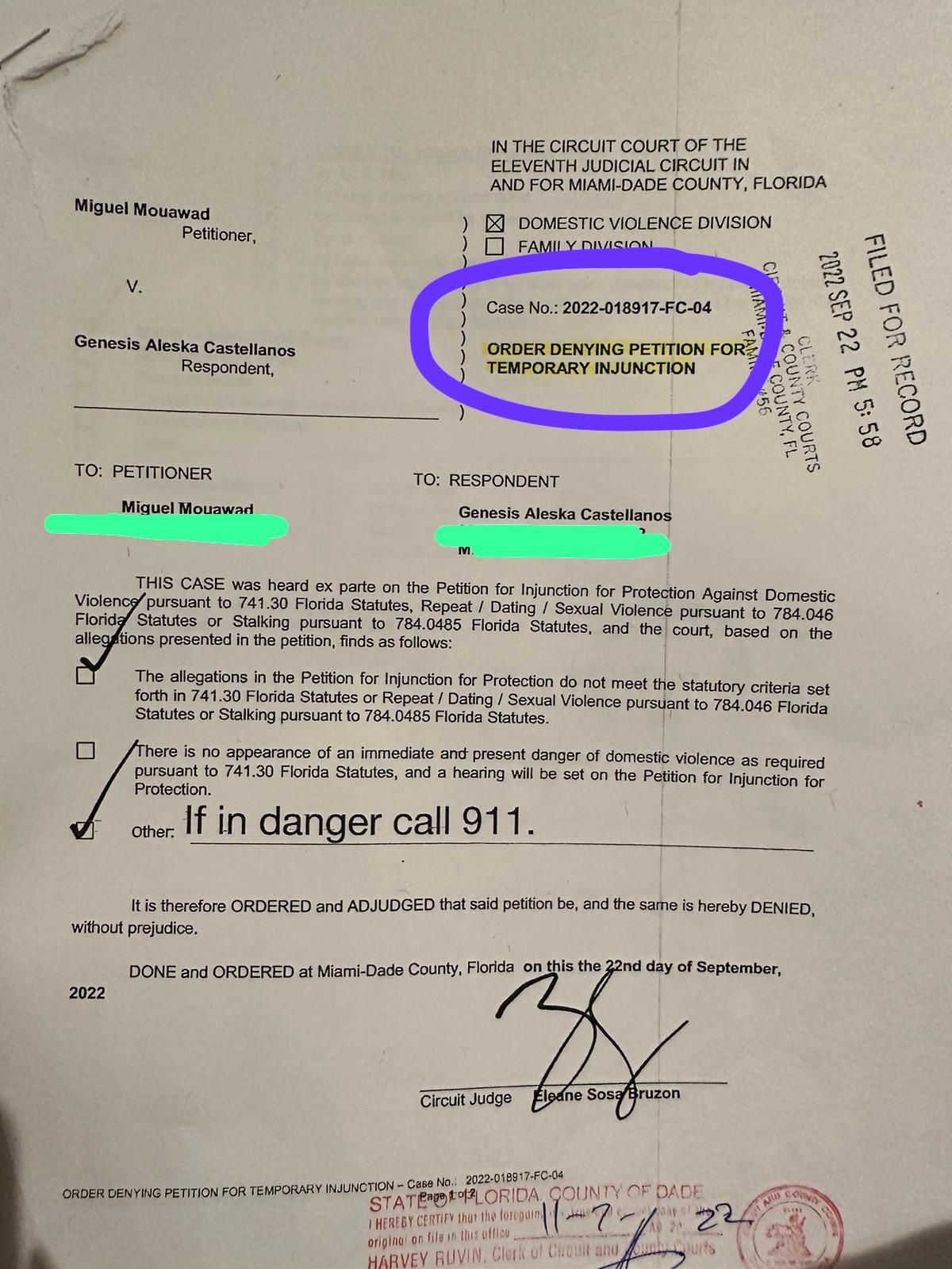 Corte de Florida negó orden de alejamiento solicitada por el empresario Miguel Mawad contra su expareja Génesis Aleska Castellanos – expresa.SE