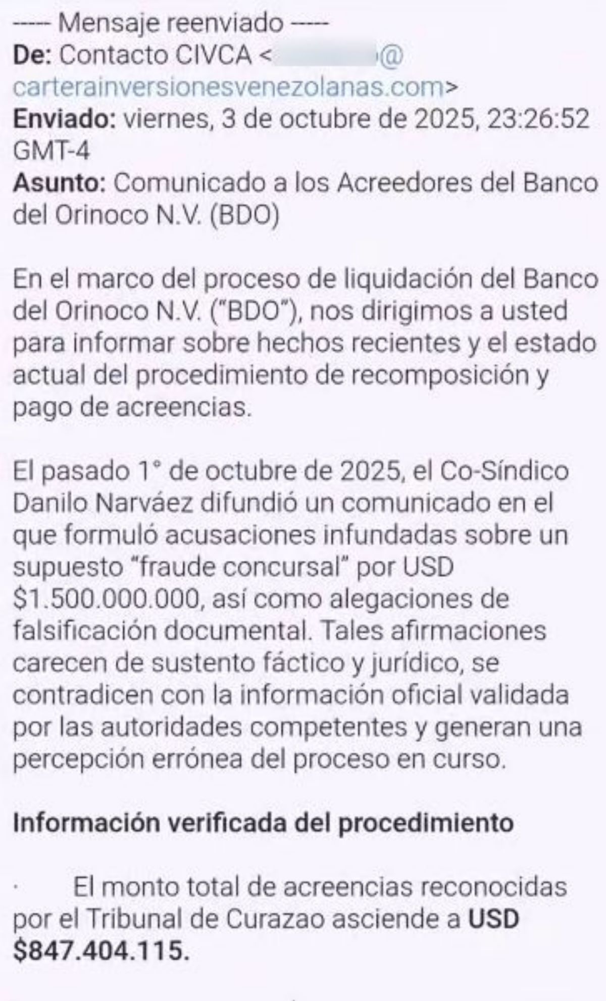 Guerra de comunicados en el caso Banco del Orinoco: Síndico acusa a Víctor Vargas de fraude concursal por $1.500 millones y su grupo intenta desviar la atención