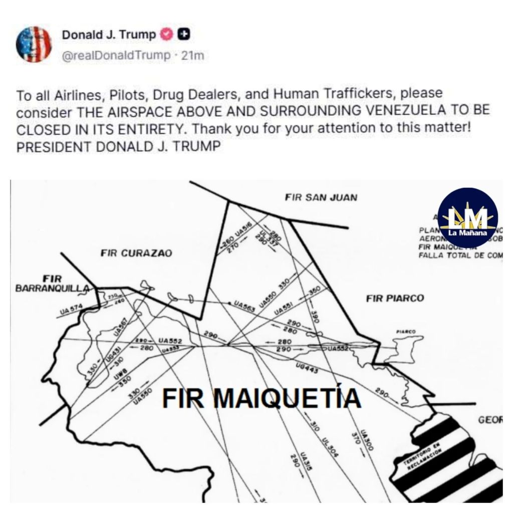 El cierre unilateral del espacio aéreo de Venezuela anunciado por Trump es ilegal y carece totalmente de soporte internacional – La Tabla Blog