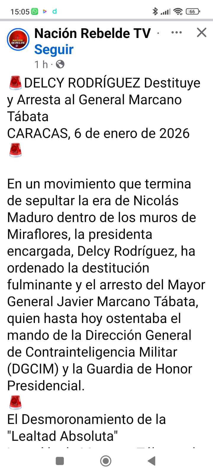 Delcy Rodríguez ordena la destitución y arresto del general Marcano Tábata