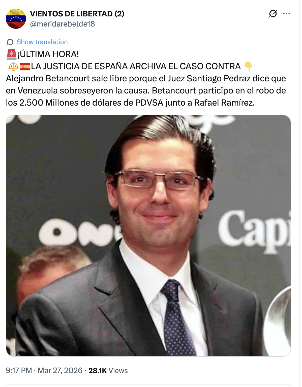 Fiscalía Anticorrupción reactiva ofensiva contra Alejandro Betancourt en España por trama ligada a PDVSA