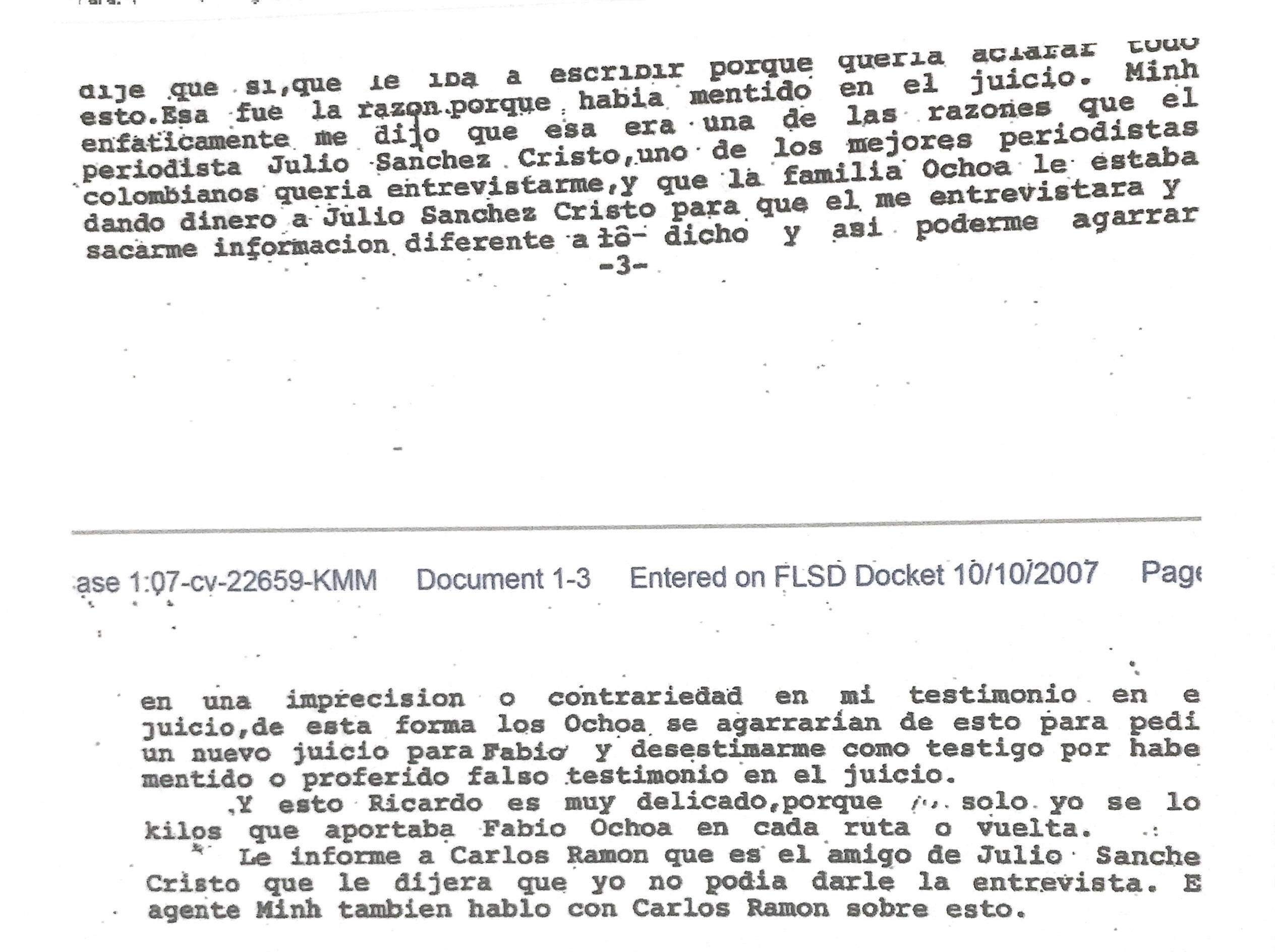 Julio Sánchez Cristo es mencionado por alias ‘Juvenal’ en expedientes judiciales de EE.UU. como presunto receptor de dineros de la familia Ochoa Vásquez